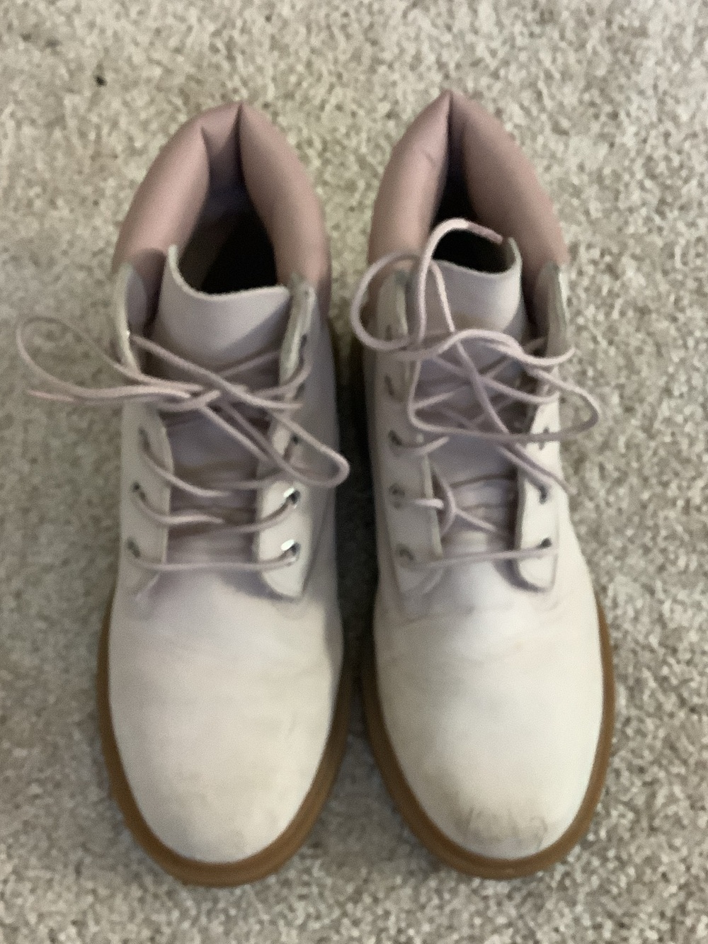 Timberland Lace-Up Ankle Boots in Light Pink Very Good Soles. SEE DESCRIPTION